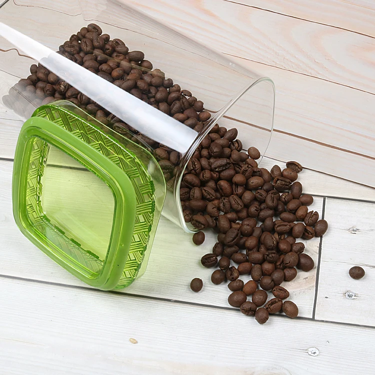 800 ML Big Size Square Shape Airtight Storage Several Color Plastic Lid + Silicone Ring Glass Container Jar