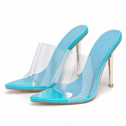 2022 New Pointed Toe Clear Stiletto Heels Women Shoes Transparent PVC Peep toe High Heels Sandals for ladies and Women
