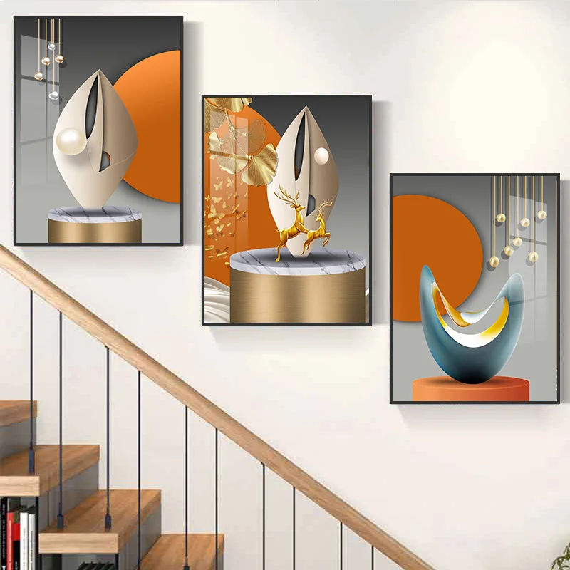 Huamiao Настенная картина в рамке для гостиной фантазийный пейзаж стеклянная живопись