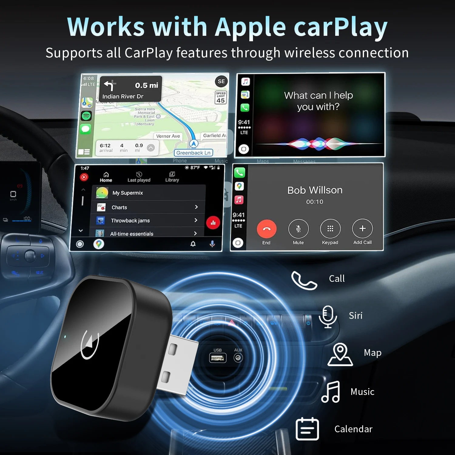 Wired to Wireless Adapter Converter for OEM Factory Wire Car Adapter Android Auto CarPlay Android Fast Connect Universal
