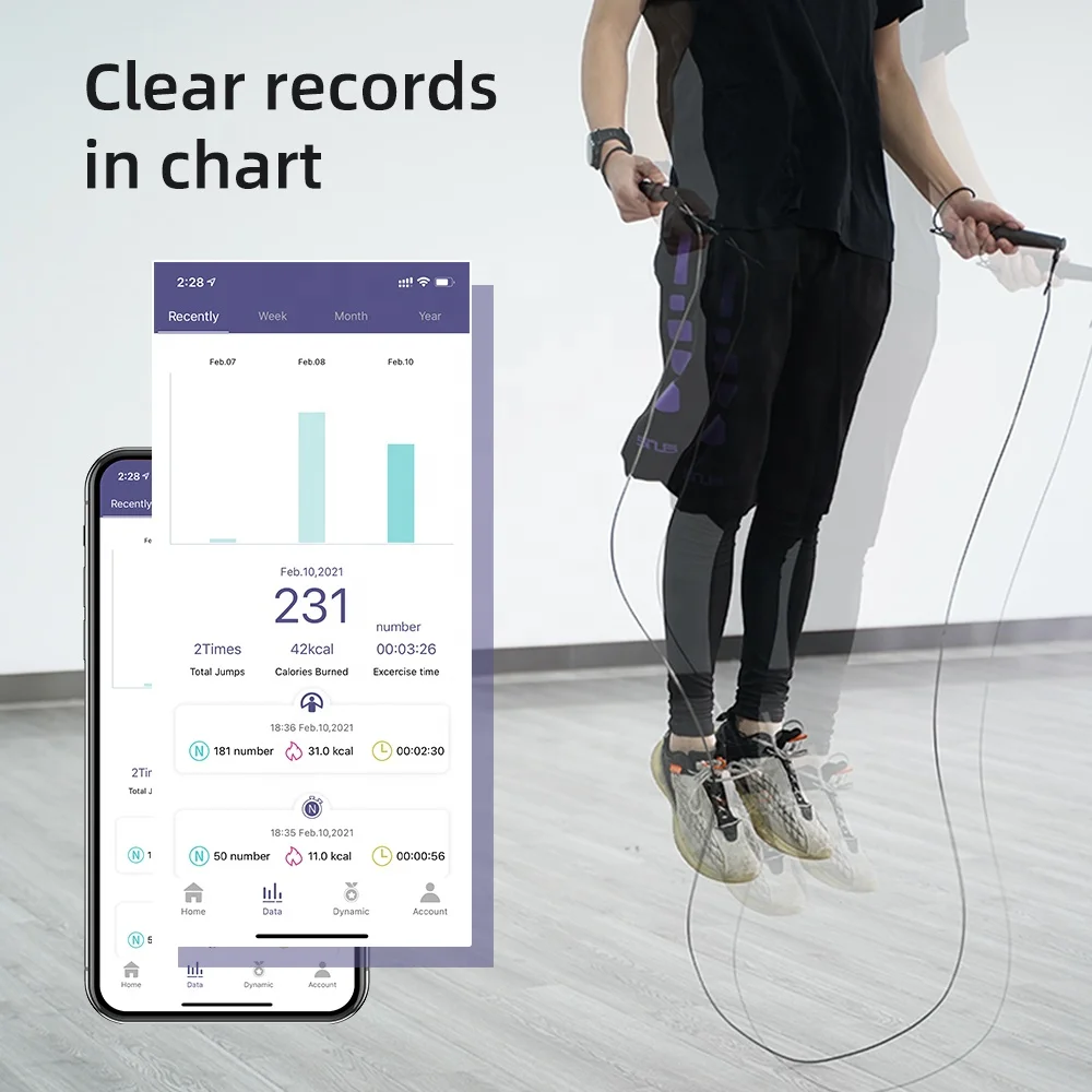 New Arrival USB Charging Digital Plastic Counter Smart App Skipjoy Adjustable Rope Length Skipping Rope