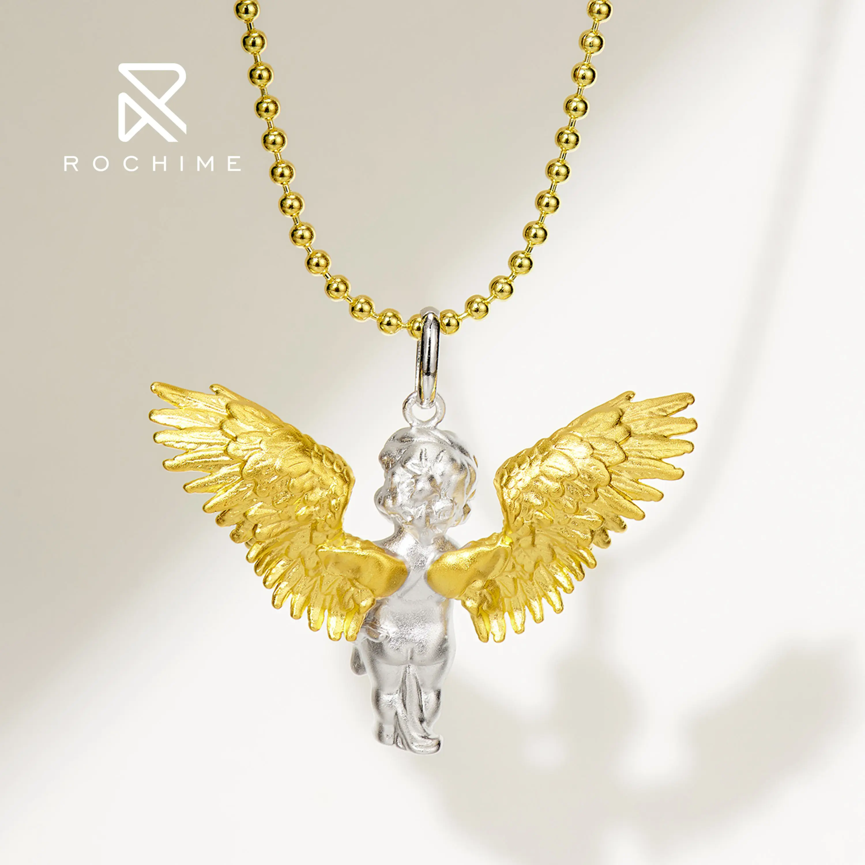 Rochime trendy jewelry  religious angel pendant necklace  925 sterling silver chain zircon jewelry