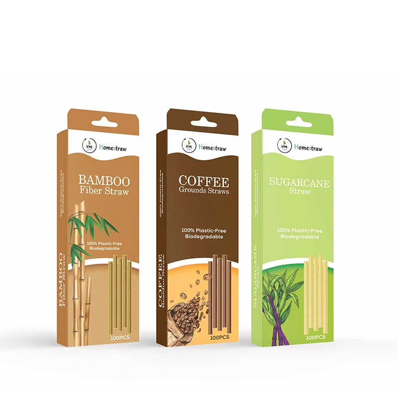 Vegetable fiber Individual wrapped sugarcane bagasse straw compostable bio degradable sugar cane drink straws