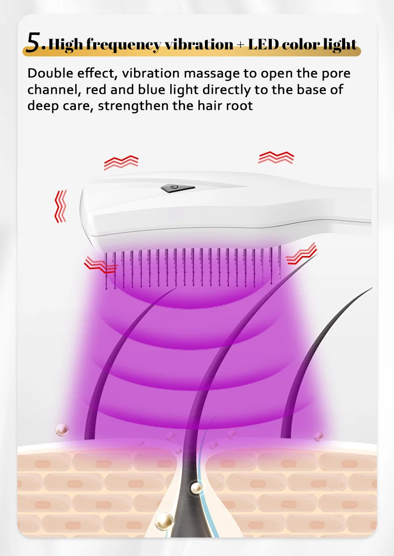 3 wavelength Red light Near infrared Blue light Hair care Massage EMS Light therapy Comb