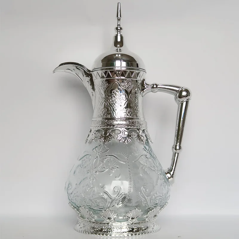 Glass Arabic Coffee Pot Factory Price Arabian Portable Coffee Pot Metal Body Glass Bottle Liner Insulation Pot Set