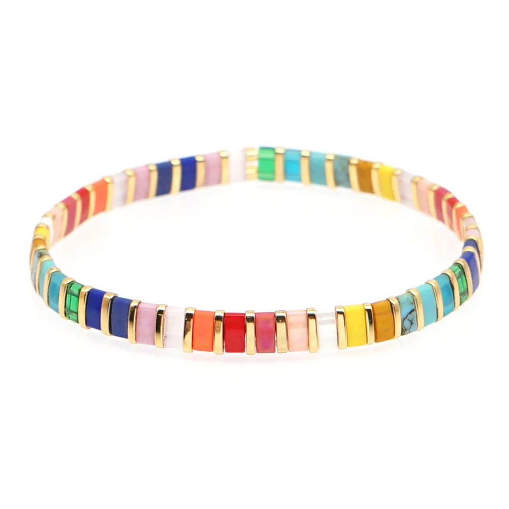 INS new DIY  fashion Miyuki  tile beads  Bohemian  enamel elastic  bracelet for women men