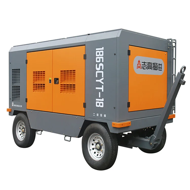 Air compressor diesel engine drive with wheels