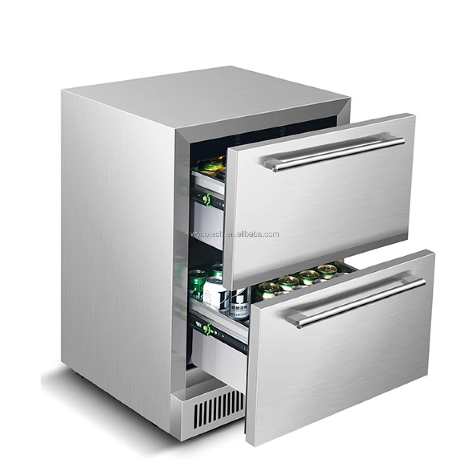 24 Inch 154 cans Stainless Steel 304 Outdoor Drawer Refrigerator Built in Outdoor Beverage Cooler Indoor Drawer Beverage Fridge