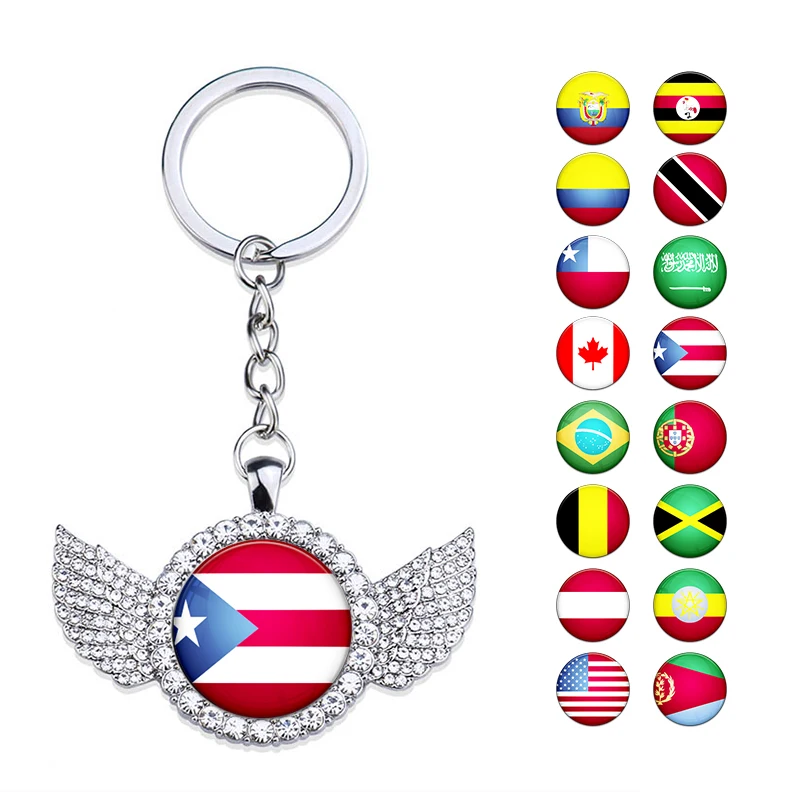 Кольцо для ключей с флагом страны 287 сувенир рекламный подарок стеклянный кабошон хрустальный горный хрусталь подвеска брелок