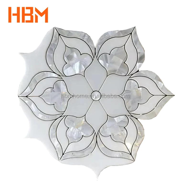 HBMHOME мозаичная Мозаика из белого мрамора перламутровая Инкрустация Цветочная плитка для продажи