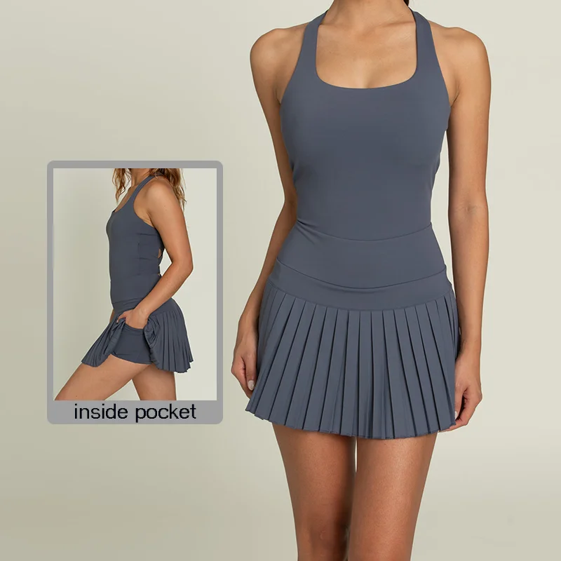 Custom Logo 220gsm  Summer Crossover Waistband with Pocket Skirt Slim Fit Workout Women Pickleball Tennis Wear