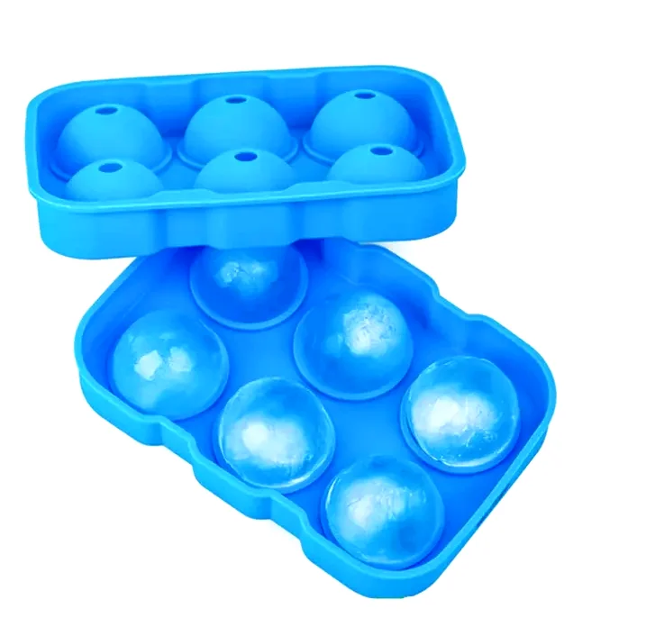 Custom Logo Food-Grade Silicone 6-Ball round Ice Cube Tray Mold Durable Silicon Ice Ball Maker with Lids for Freezer Use