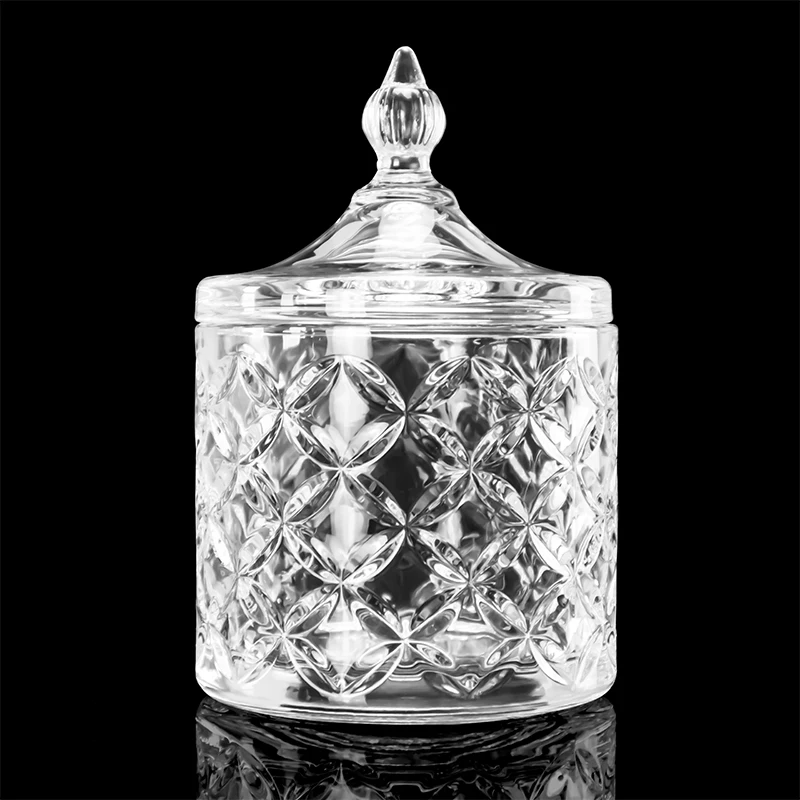 Home Decorative Cylinder Crystal Candy Jar Luxury Empty Glass Candle Jars with Lid Nut FoodJar