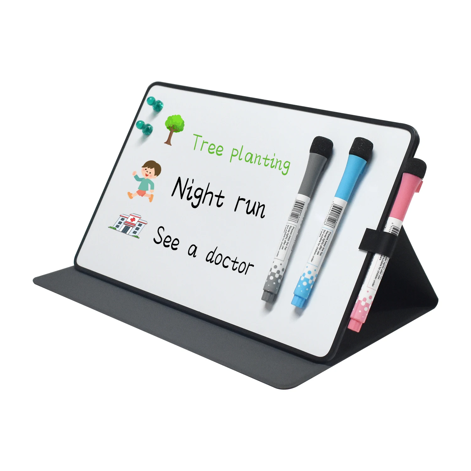 Dry Erase White Board Small Magnetic Desktop Whiteboard with Stand 3 Markers 2 Magnetic buttons 1 Pen Holder
