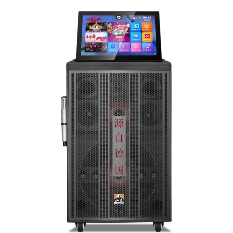 High-power projector video audio speaker 15 inch quality sound smart party DJ speaker with 2 wireless mic speakers