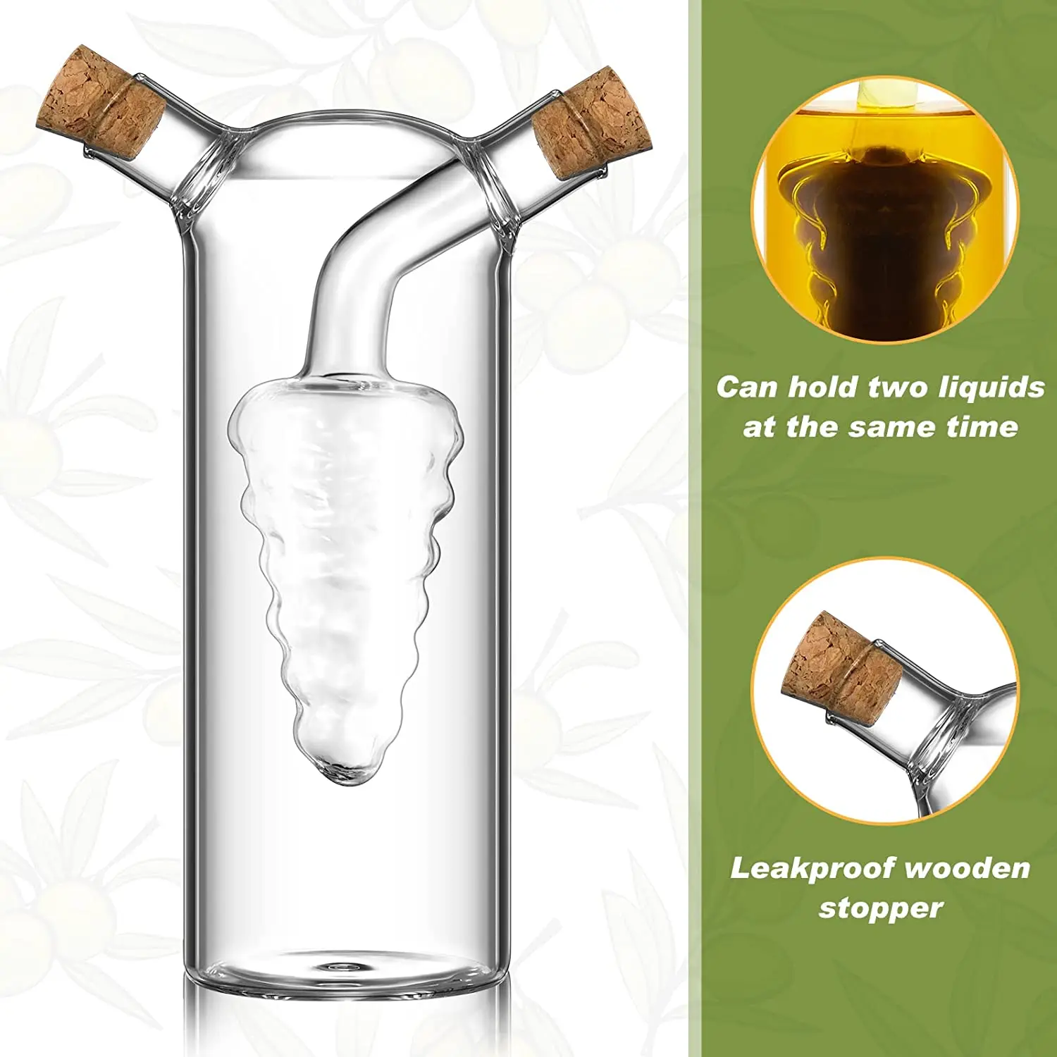 Oil and Vinegar Dispenser Set 2 In 1 Double Layer Glass Olive Oil Bottle with Cork Stoppers