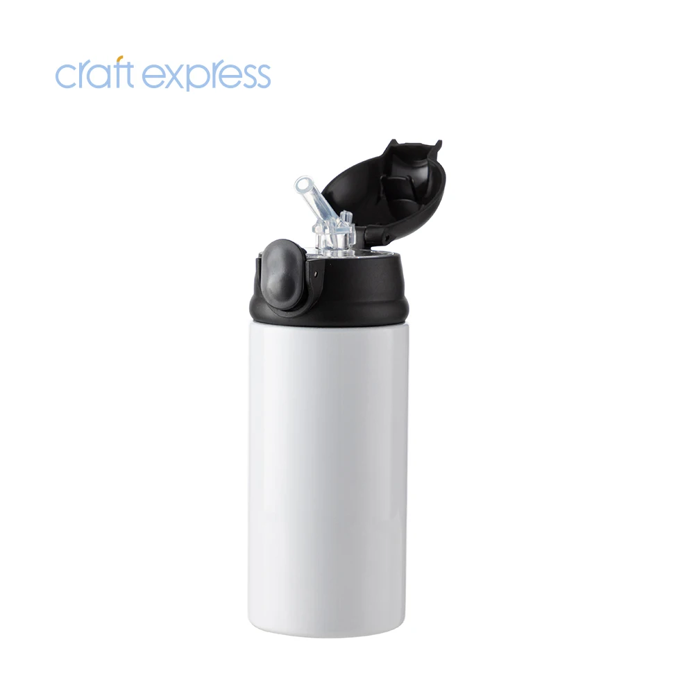 Craft Express 12oz Sublimation Blanks Kids Silicon Straw Black Cap Stainless Steel Water Bottle Sublimation Sippy Cup