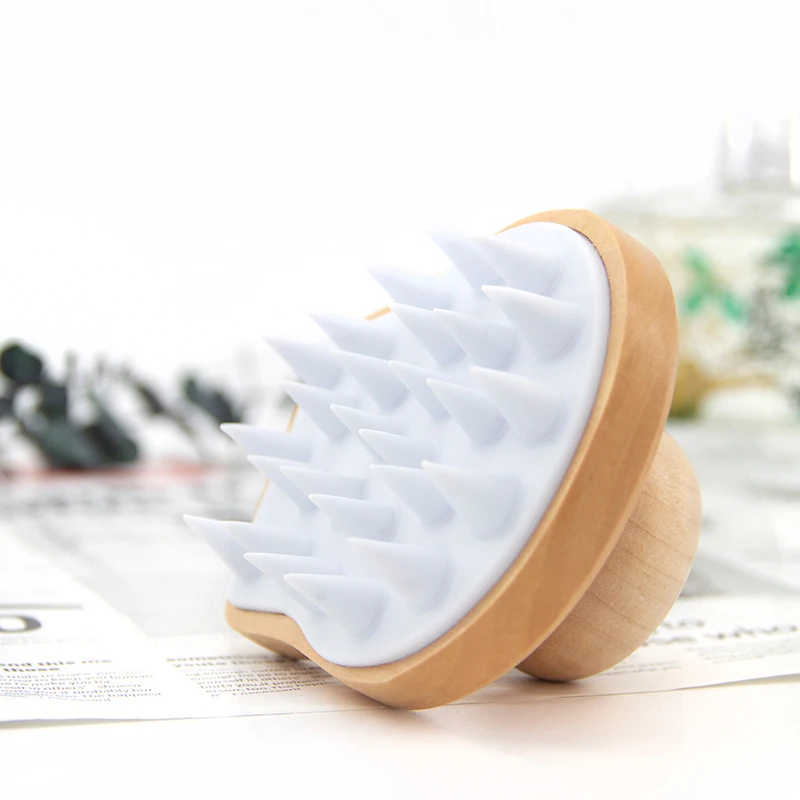 Private Label Natural Wood Scalp Massage Hair Brush for Body Detangling Silicone Massage Bath Brush