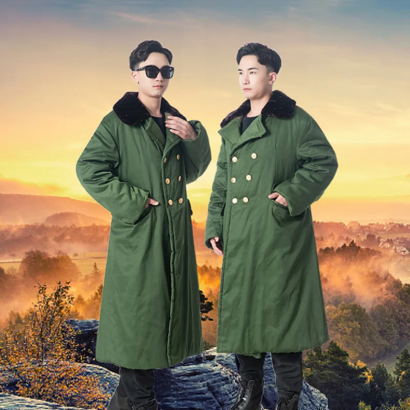 Hot Outdoor Long Coats Jacket Chinese Classic Army Green Overcoat Mens Winter Warm Fur Collar Trench Coat Overgarment