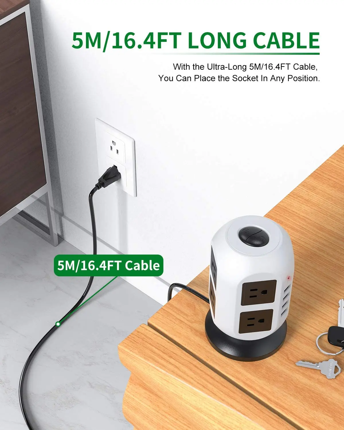 PSE Power Strip Tower With 8 AC Outlets 4 USB C Ports Surge Protector Universal Flexible
