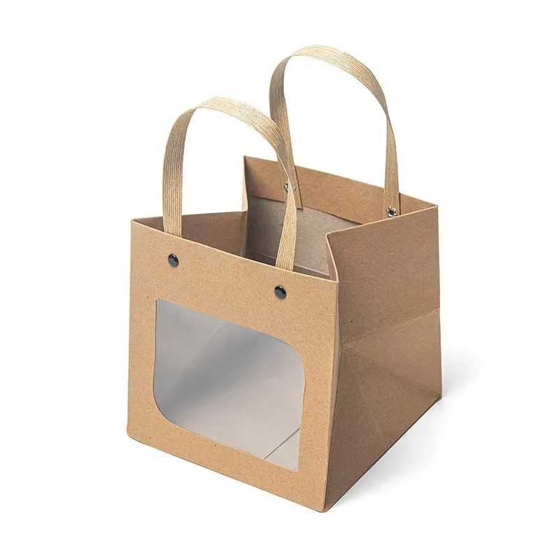 Kraft Paper Bags with Handle Recyclable Window Opening Paper Bag, Wedding Souvenir Gift Packaging Bag