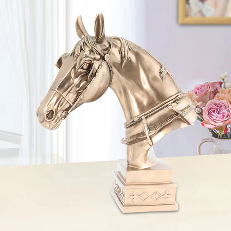 Hot Lucky Horse Head Statue Resin Crafts Horse Decoration Resin Animal Sculpture Art Craft Nordic Home Decoration Accessories