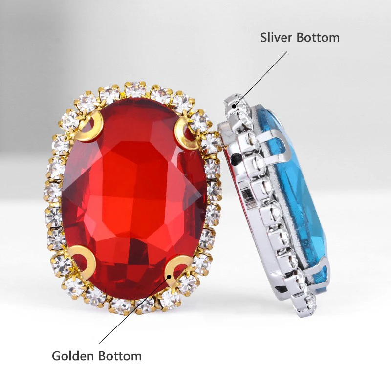 Wholesale Oval Shape Glass DIY Crystal Rhinestone With Cup Chain Claws Pointback Diamond Sew On Stones For garment accessories
