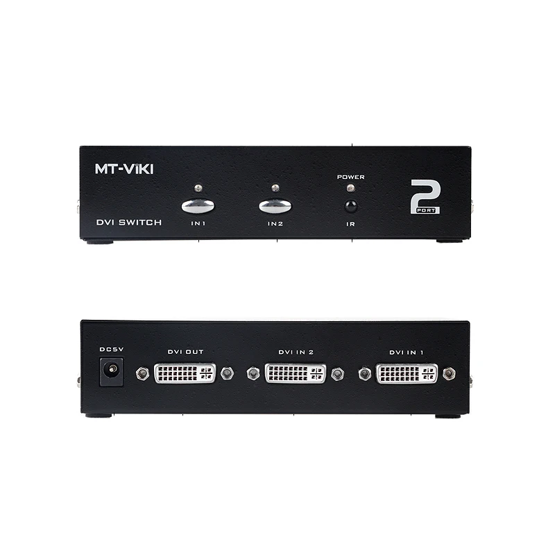 2 Ports DVI Switcher 2 In 1 Out Computer Monitor HD Sharing Device 1920*1440 with Remote Control Power Supply MT-DV201
