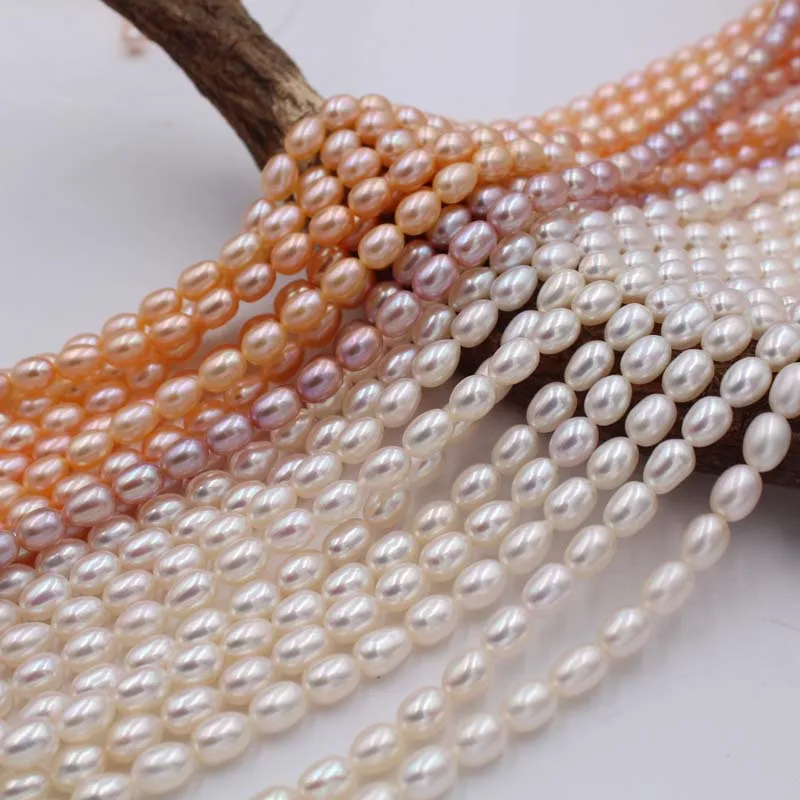 Wholesale 3-9mm Rice Oval  Loose Fresh Water Pearls White Pink Purple Colors Freshwater Cultured Pearl Beads string