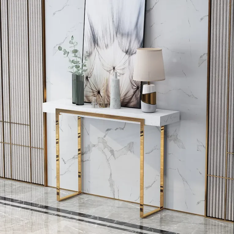 Modern luxury white gold Italian console style mirrored finished hallway Mirrors Console Table  storage holders & racks