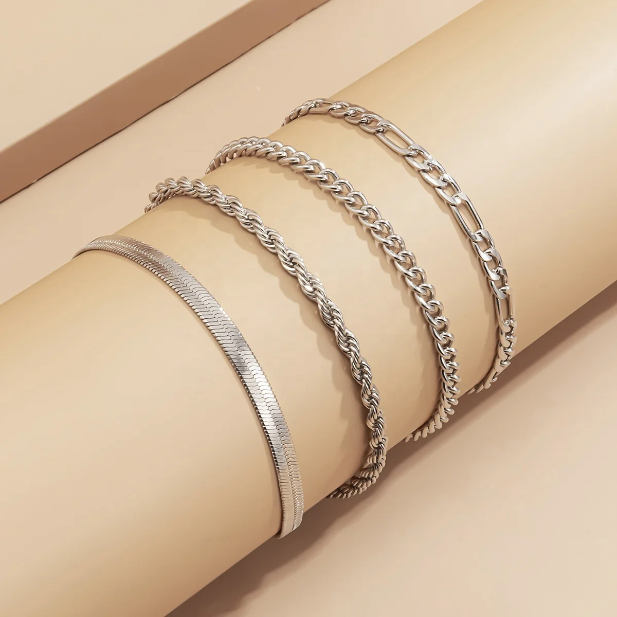 4Pcs/Set High Quality Flat Blade Snake Link Bracelet Bangle Women Armband Punk Multi Layer Twist Bracelets Couple Hand Jewelry