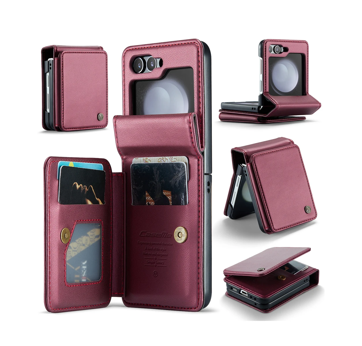 OEM CaseMe Luxury PU Leather Wallet Phone Case with RFID Blocking for Samsung Galaxy Z Flip 5 Phone Case