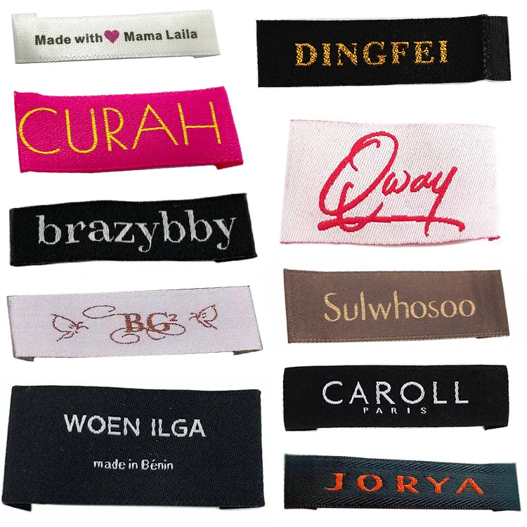 Wholesale Custom Famous Brand Name Logo Centerfold Machine Woven Damask Clothes Labels For Clothing