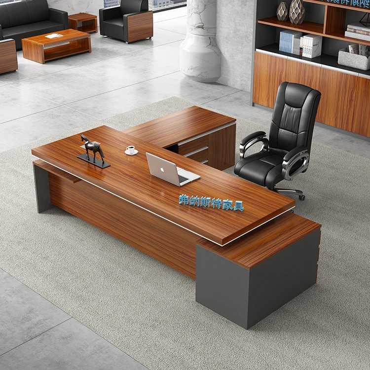 2021 New style modern wooden office furniture walnut color boss desk office desk