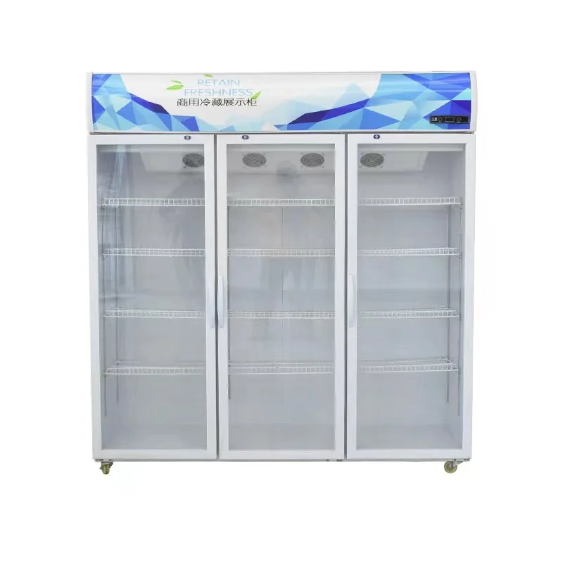 Vertical commercial supermarket economy three door beverage display cabinet Largecapacity vertical glass door refrigerator