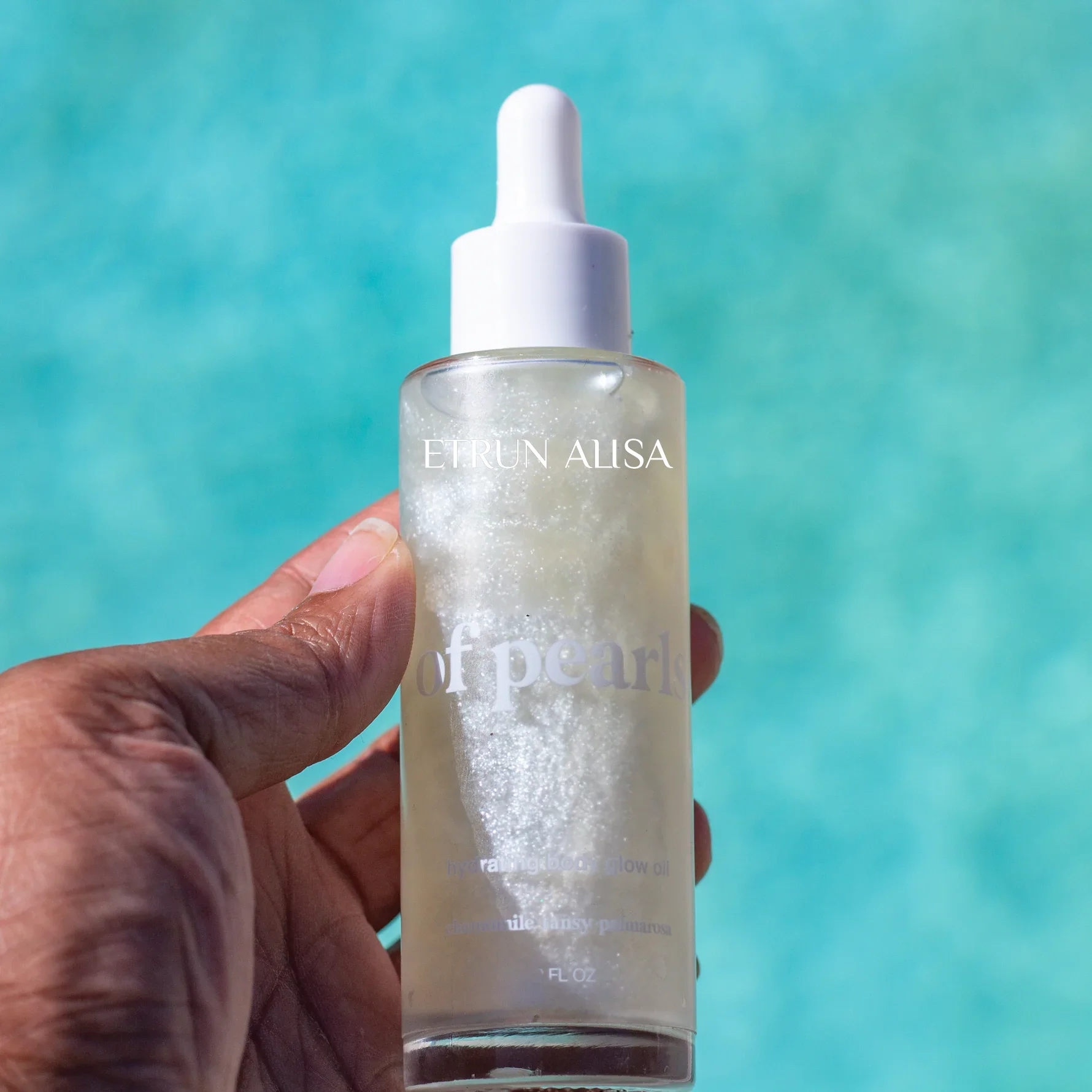 ETRUN ALISA Private label Pearl silver tanning Chamomile Body Glow Oil all skin type glitter Highlight Body Shimmer Oil