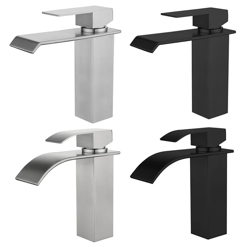 Wholesale Moder Stainless Steel Matte Black Single Handle Waterfall Lavatory Bathroom Sink Faucet Mixer Vanity Tall Basin