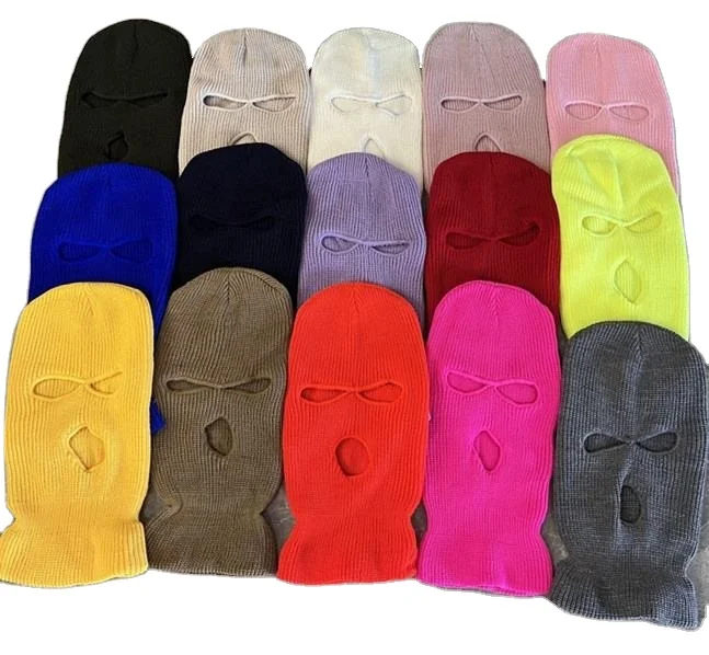 Motorcycle Windproof Full Face Knit Hats Custom SkiMask Men Warm Wool Balaclava Embroidery Winter Hats Knitted 3 Holes Ski Mask