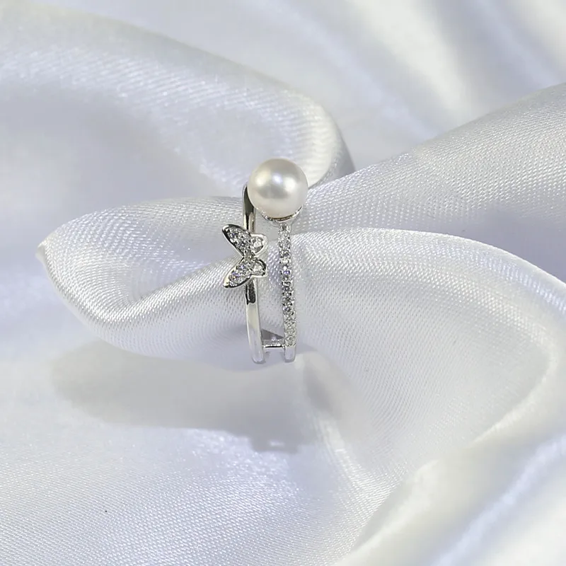 White pearl rings 6.5-7mm 3A perfect round  real freshwater pearl ring