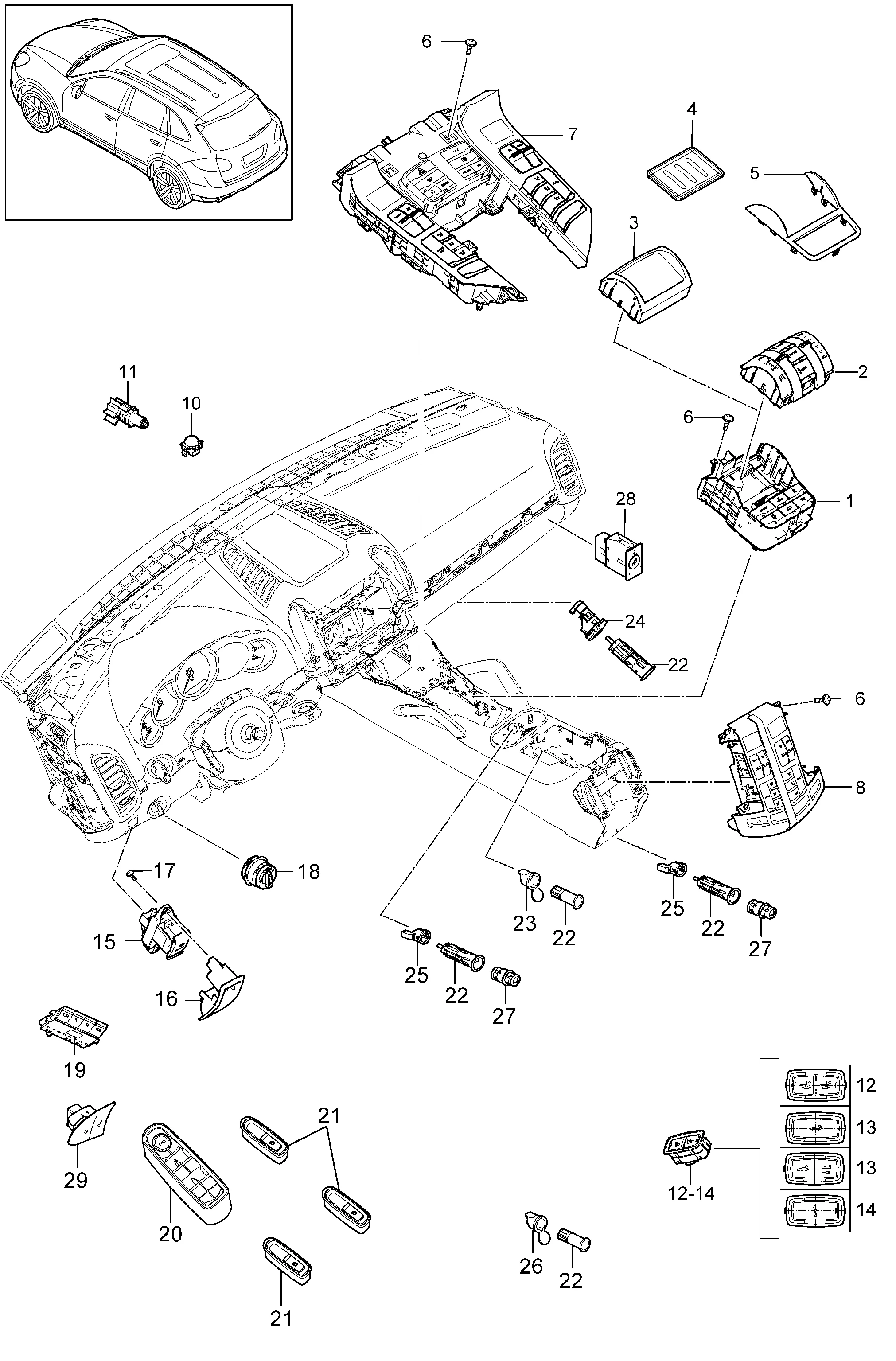 OE 95861352500 для Porsche Cayenne 958, переключатель подъемника шасси в сборе