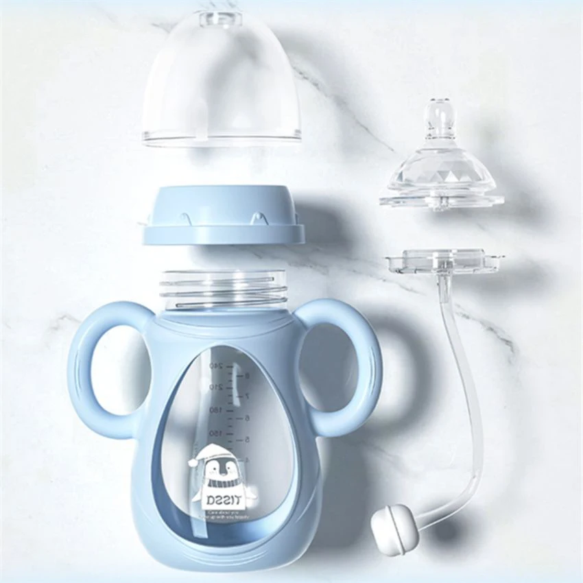 Wholesale 3 in 1 Baby Water Bottle Silicone Protective Sleeve Glass Baby Bottles Newborn 3 Spouts Baby Bottles