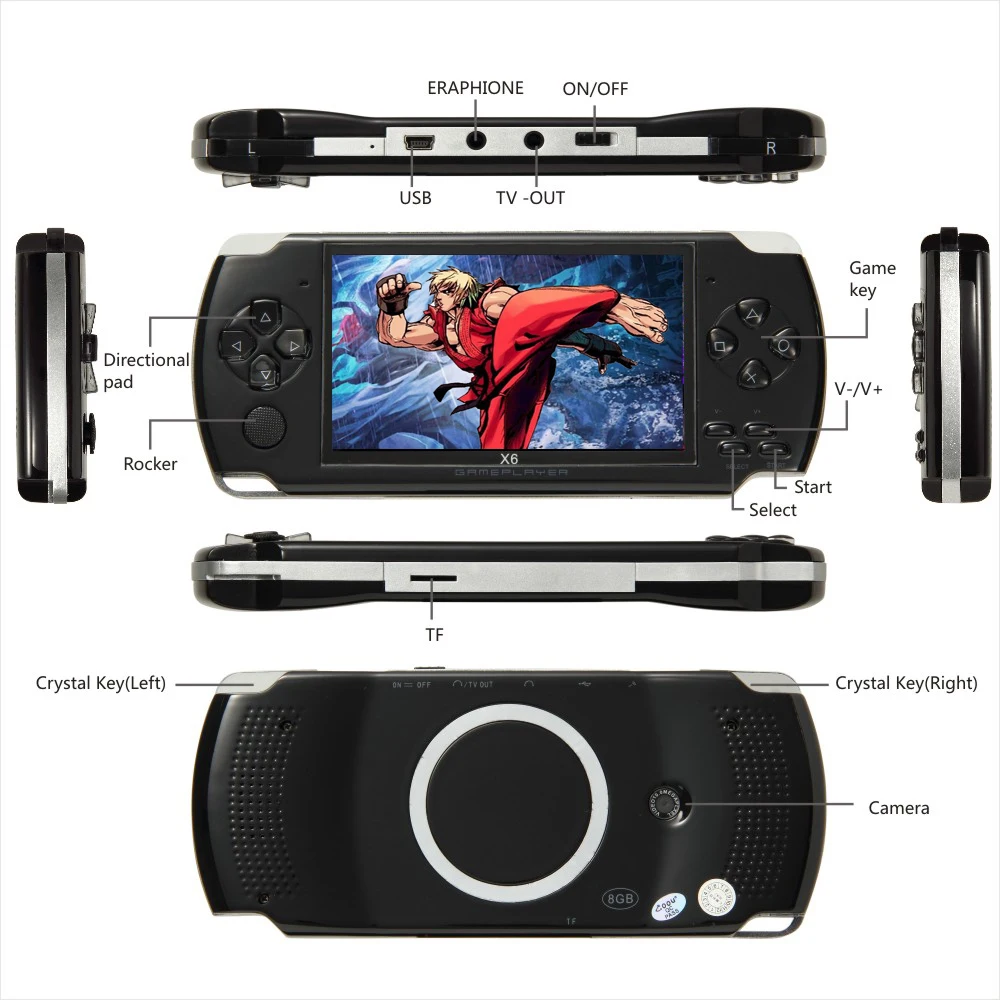 Wholesale fast shipping x6 Handheld Game Console 4.3 Inch Screen 32 bit Video Games Consoles