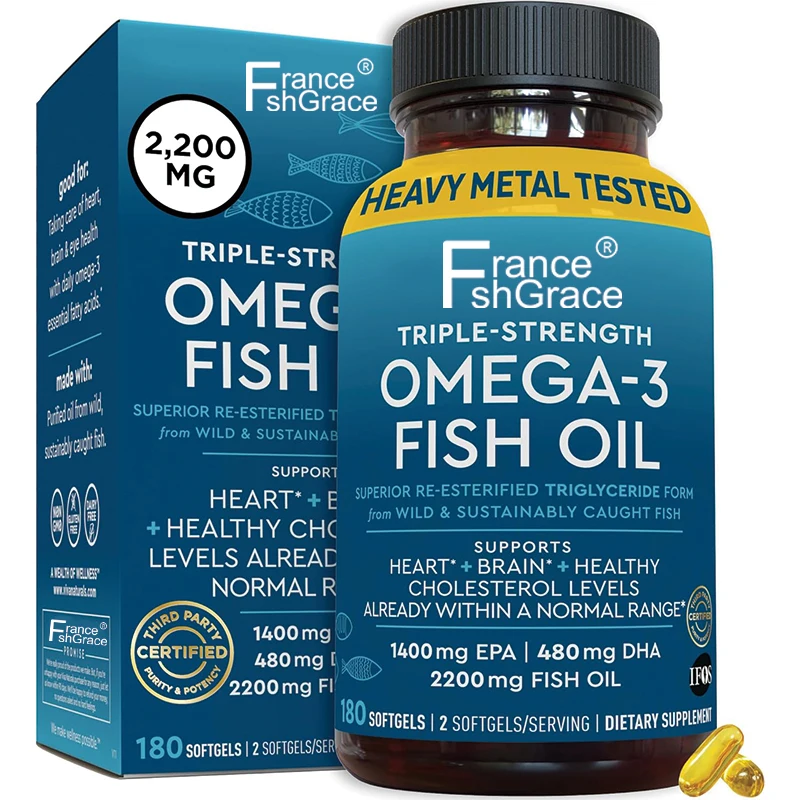 180 Count Omega 3 Fish Oil Supplement 2200 mg per Serving Fatty Acid Supplements with EPA DHA & Omega 3