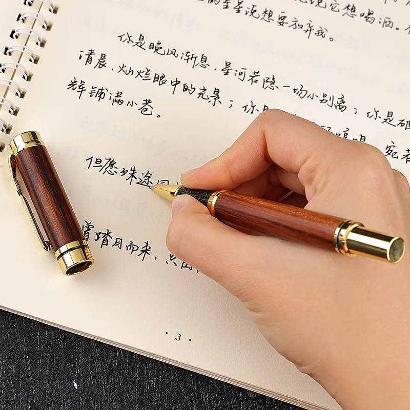 roller fountain type gold trims custom logo eco friendly luxury wooden business pen