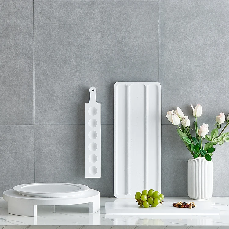 Natural House Wholesale White Paint Rubber Wood Egg Holder Tray with Handle for Countertop Kitchen