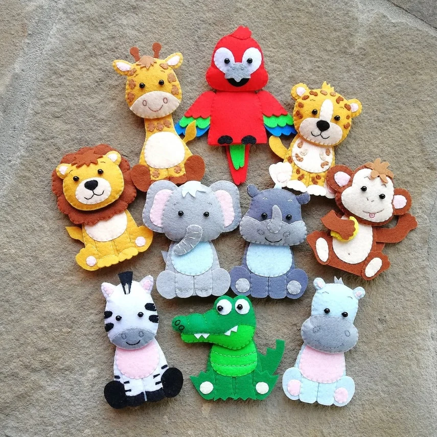 Safari animals felt games finger puppets felt toy baby monkey toy birthday gift Learning toddler toys