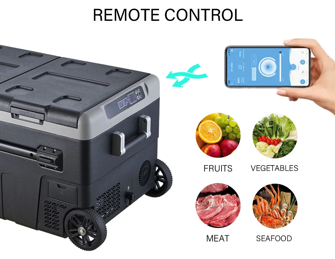 12 Volt 12v 24v 75l/95 Dual-Zone Dual-Temperature Rechargeable Charge Fridge Portable Car Refrigerator For Camping With Battery