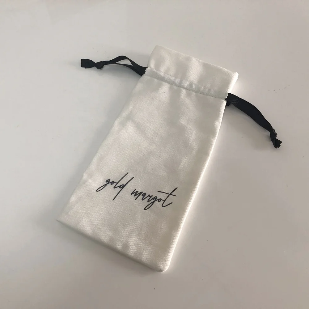 Reusable Mini pouch custom logo White Cotton Jewelry Gift Pouch With Drawstring Cotton Drawstring Dust Bags