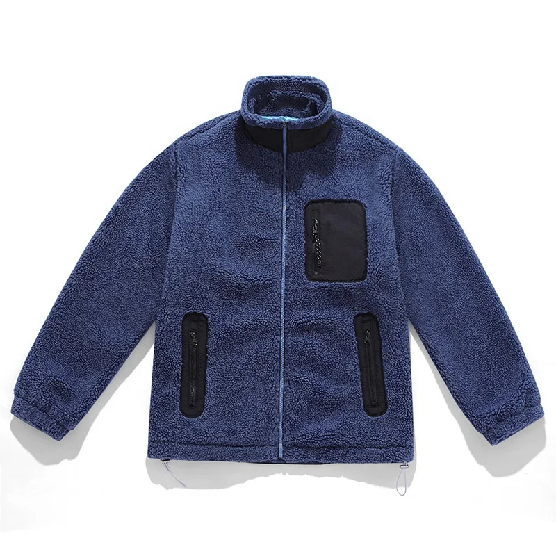 Customized Logo Adjustable Hem Winter Jacket Streetwear Fashion Zipper Pockets Sherpa Jacket Men