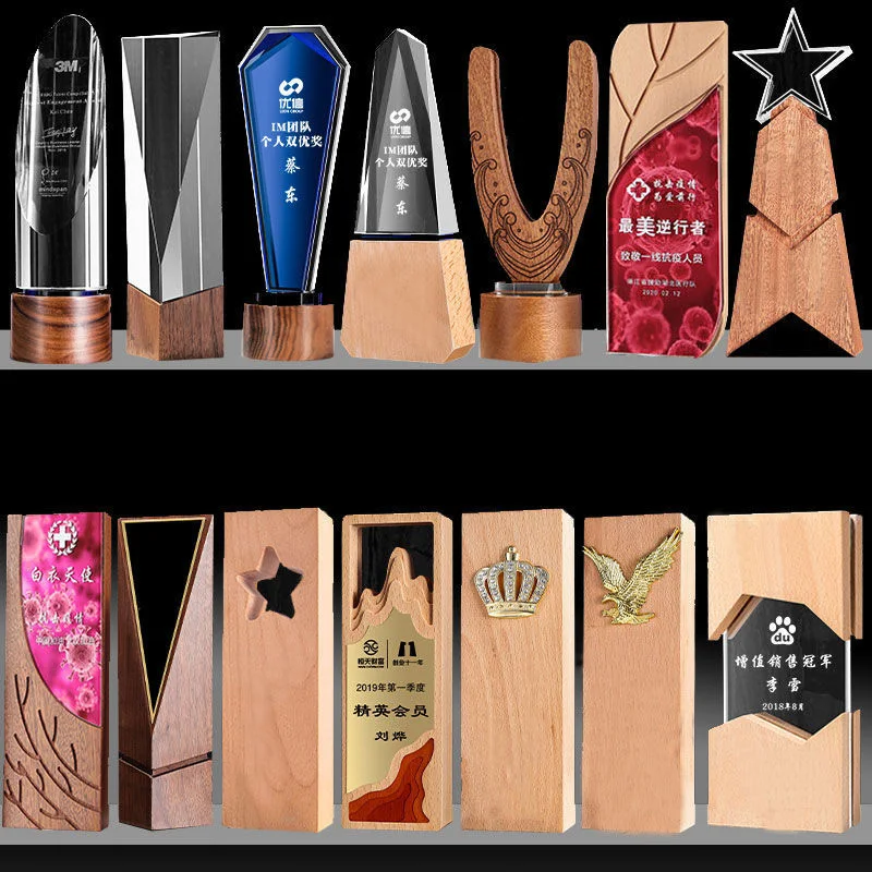 High-end creative crystal solid wood trophy custom sports music awards business leaders awards gifts home decoration trophy